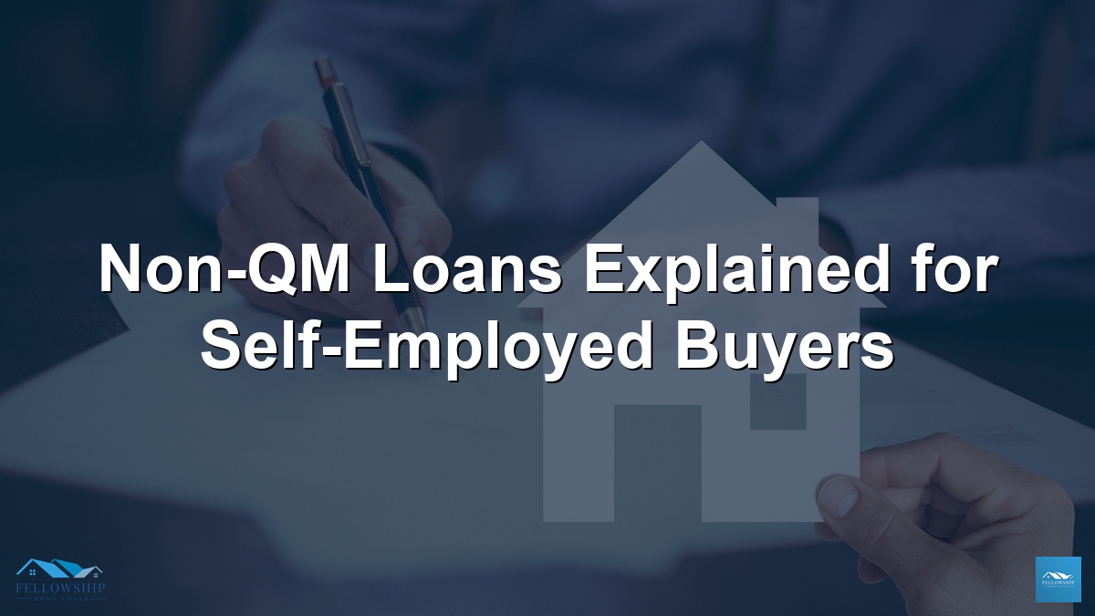 Self-employed homebuyer signing non-QM mortgage paperwork next to a paper house cutout